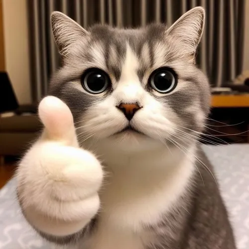 Meme chế mèo oke phác họa nếp mặt vui kèm ngón cái nhỏ cực đáng yêu