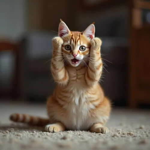 Ảnh troll mèo ôm tai đứng nép tường cảm giác ngợp cảm xúc