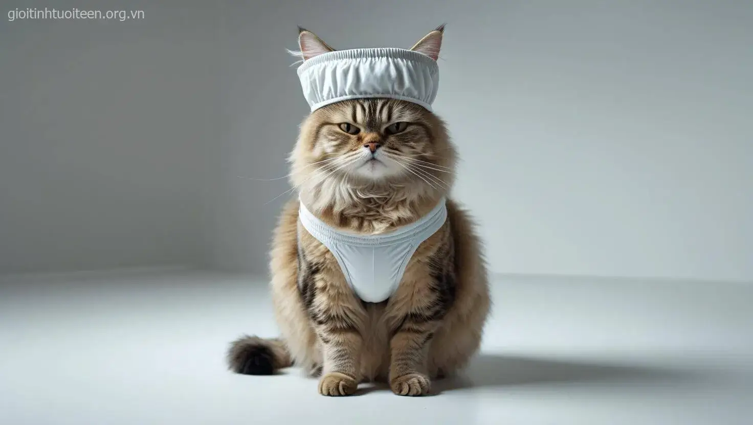 Meme mèo đội quần che mặt vì cực điểm quê