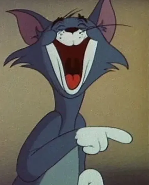 Ảnh hài mèo Tom chỉ tay màn hình dễ thương cho mood đùa vui