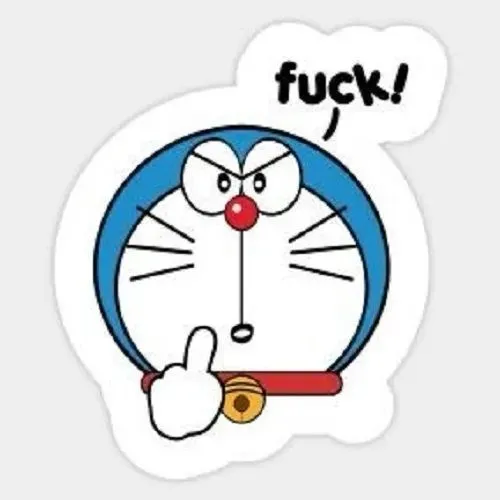 Meme mèo Doremon giơ ngón giữa mang nét mặt câng cáu.