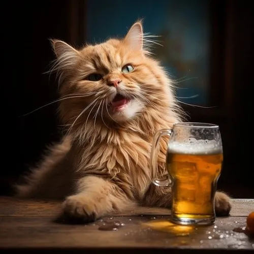 Ảnh vui mèo gật gù ngồi cạnh dĩa mồi trong quán nhỏ