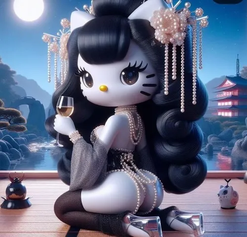 Ảnh đại diện cá nhân gắn nơ Kitty phủ lớp glitter lấp lánh