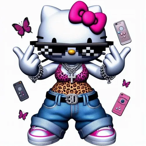 Avatar Hello Kitty Y2K phối sticker bướm giúp diện mạo online tươi mới hơn