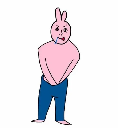 Meme chế thỏ hồng xoáy vào dáng đứng khép nép và ánh mắt đảo nhẹ cực hợp