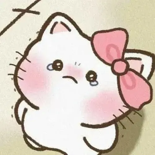 Kitty rưng rưng nép mình cạnh họa tiết pastel dịu nhẹ.