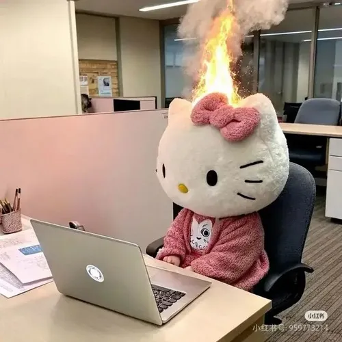 Hình meme hài mèo Hello Kitty ôm đầu dáng lười đặc trưng
