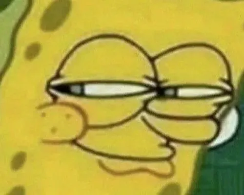 Meme bọt biển cười đểu với phần miệng nhếch tạo áp lực ngầm