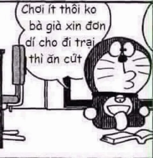 Suneo cầm bảo bối khoe ra còn Doraemon nhíu mày cảnh báo.
