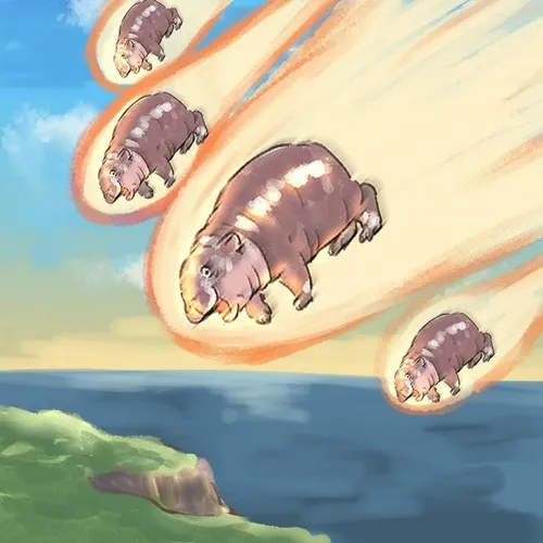 Hình troll hà mã mặt lạnh mô tả hà mã nổi đầu sát bờ