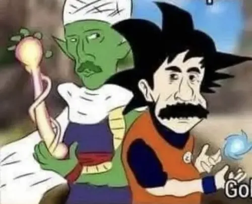 Hình meme hài Son Goku cười toe khi Beerus khen phong độ