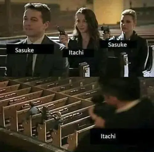 Ảnh vui Itachi Uchiha giơ tay chào Kakashi với ánh mắt đầy bí mật