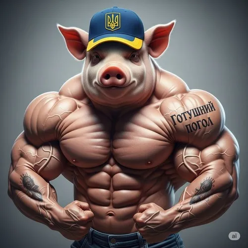 Ảnh chế lợn hồng cố lên, cười tếu táo tiếp sức.