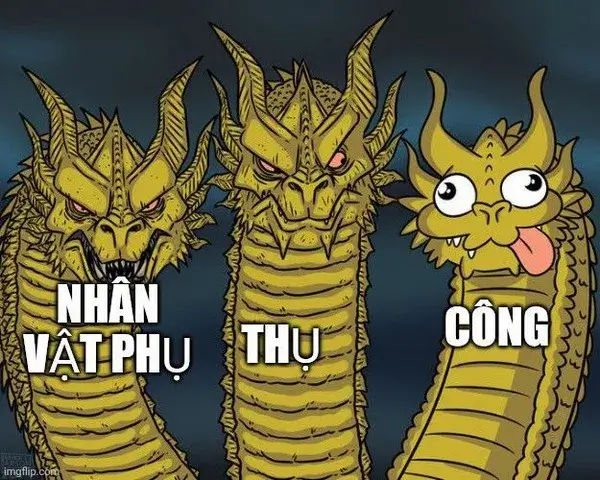 Meme rồng ba đầu phác họa ánh nhìn sắc đối lập vẻ mặt đờ đẫn