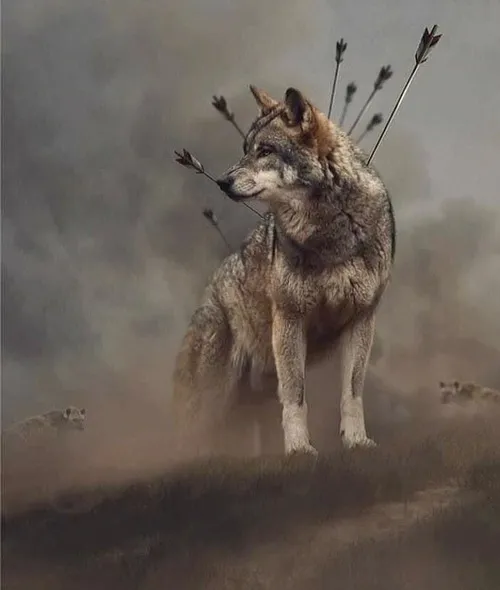 Meme sói đầu đàn phác họa vẻ mạnh tối thượng giữa khung trời đen