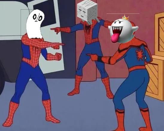 Meme hài người nhện chỉ nhau với tư thế phản chiếu đối đáp