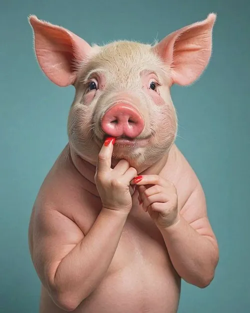 Meme chế heo liếc mắt sắc, nhưng dáng phúng phính mềm mại.