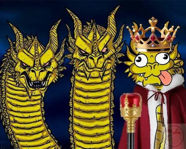 Meme rồng ba đầu mô tả thân dài cuốn lấy biểu cảm trái khoáy