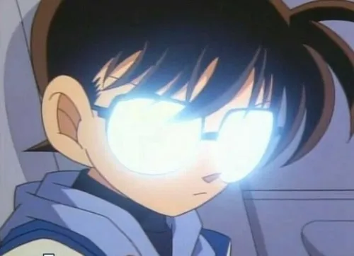 Meme Conan kính phát sáng thể hiện bản năng suy luận giữa khu phố Beika đầy manh mối phức tạp.