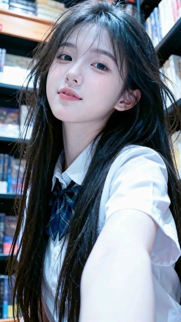 Khung hình dọc ghi lại cô nàng mặc sơ mi trắng cùng cà vạt tối màu, mái tóc đen suôn và ánh nhìn lạnh tạo nét sắc sảo rất hút mắt