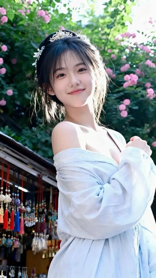 Hot girl trong váy trắng trễ vai ngoái lại giữa vườn hoa, tóc buộc nửa đầu và nụ cười sáng làm khung ảnh đậm chất thanh xuân vườn trường