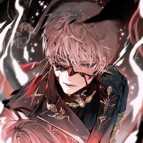 Nhân vật tóc hồng rối đứng giữa vòng lửa đỏ, mắt nhìn gắt và áo tối bó người khiến khung ảnh cháy mạnh, đậm chất Studio fantasy